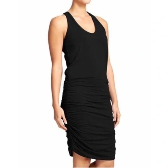 ATHLETA Black Sleeveless Ruched Racerback Bodycon Dress - Picture 1 of 5